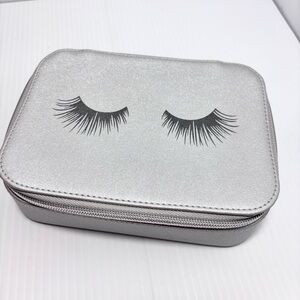 Neiman Marcus Silver Gray Eye Lashes Makeup Tote Bag Case Travel